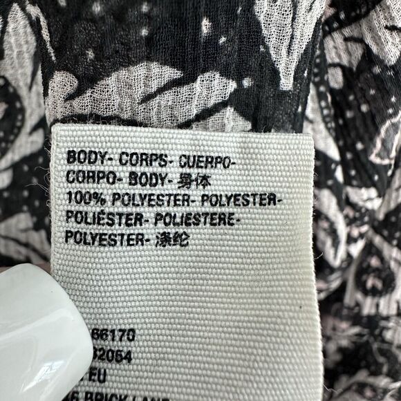 Free People Button Up Blouse Sz M Dani Black Paisley Snakeskin Semi Sheer Shirt - Picture 11 of 11